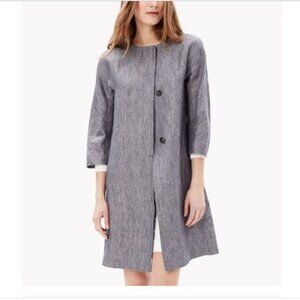 THEORY Ellinor Blue Gray Linen Chambray Long Coat Jacket Elbow Sleeves fits 2 4